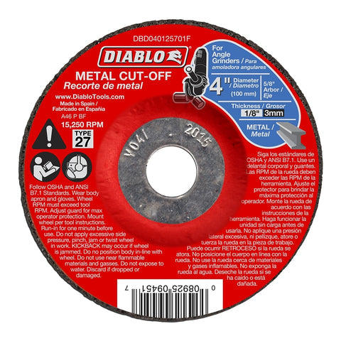 Diablo 4 in. Metal Cut-Off Disc, Aluminum Oxide, 5/8 in.