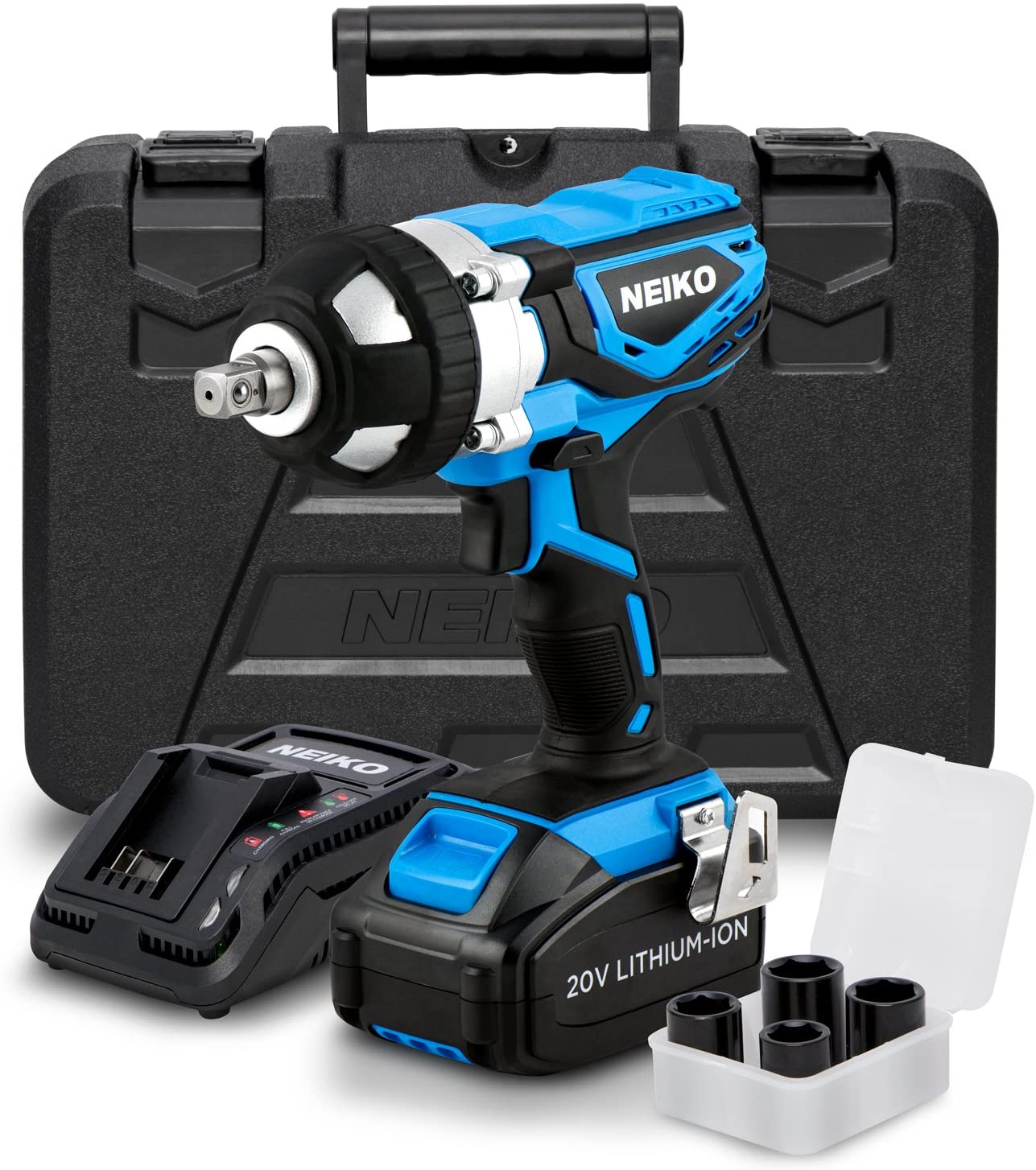 1/2" Drive Cordless Impact Wrench Kit — 20V Li-Ion, 300 Ft-Lb, with 4 Sockets