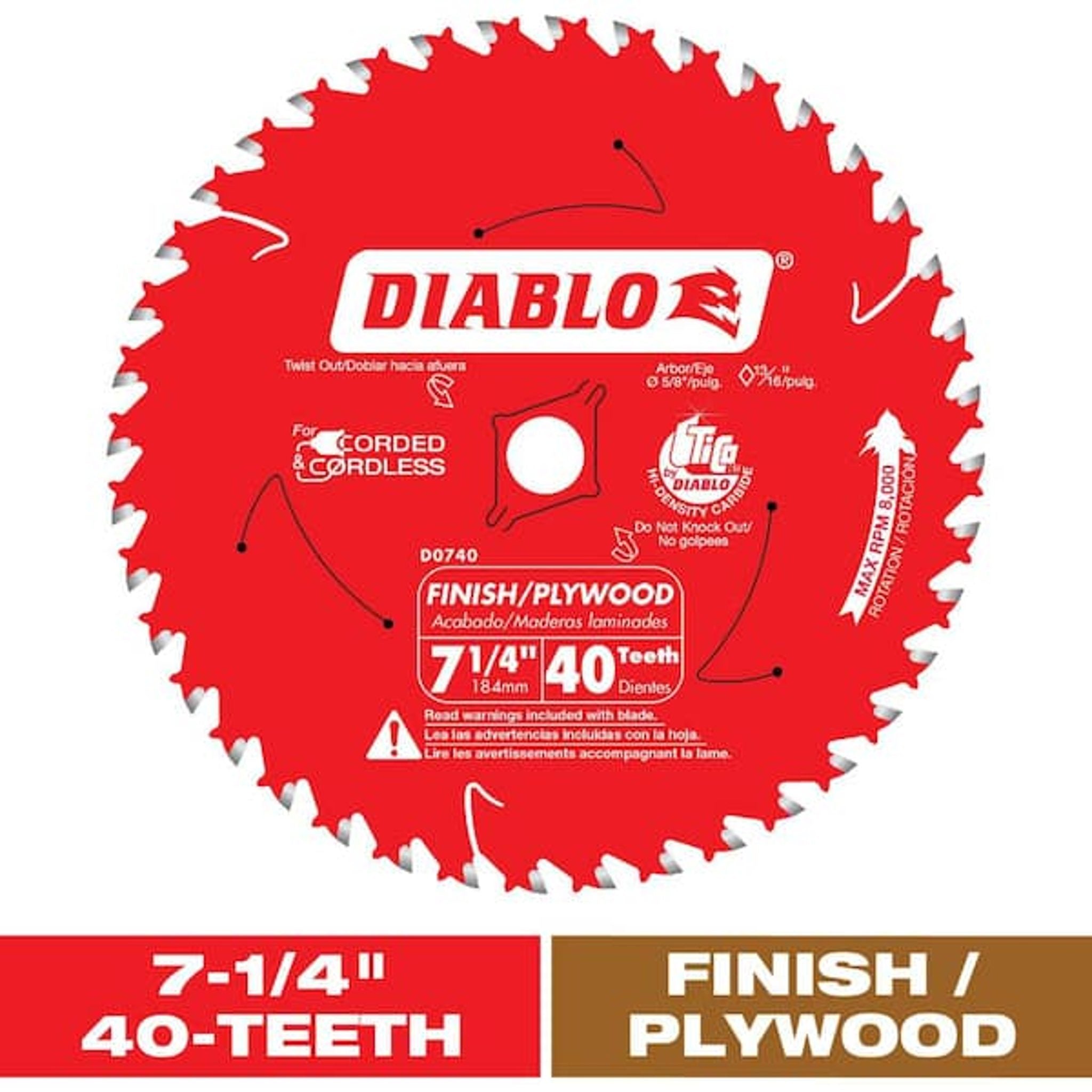 Diablo 7-1/4 in 40 Tooth Finish Saw Blade 5/8 in Dia.