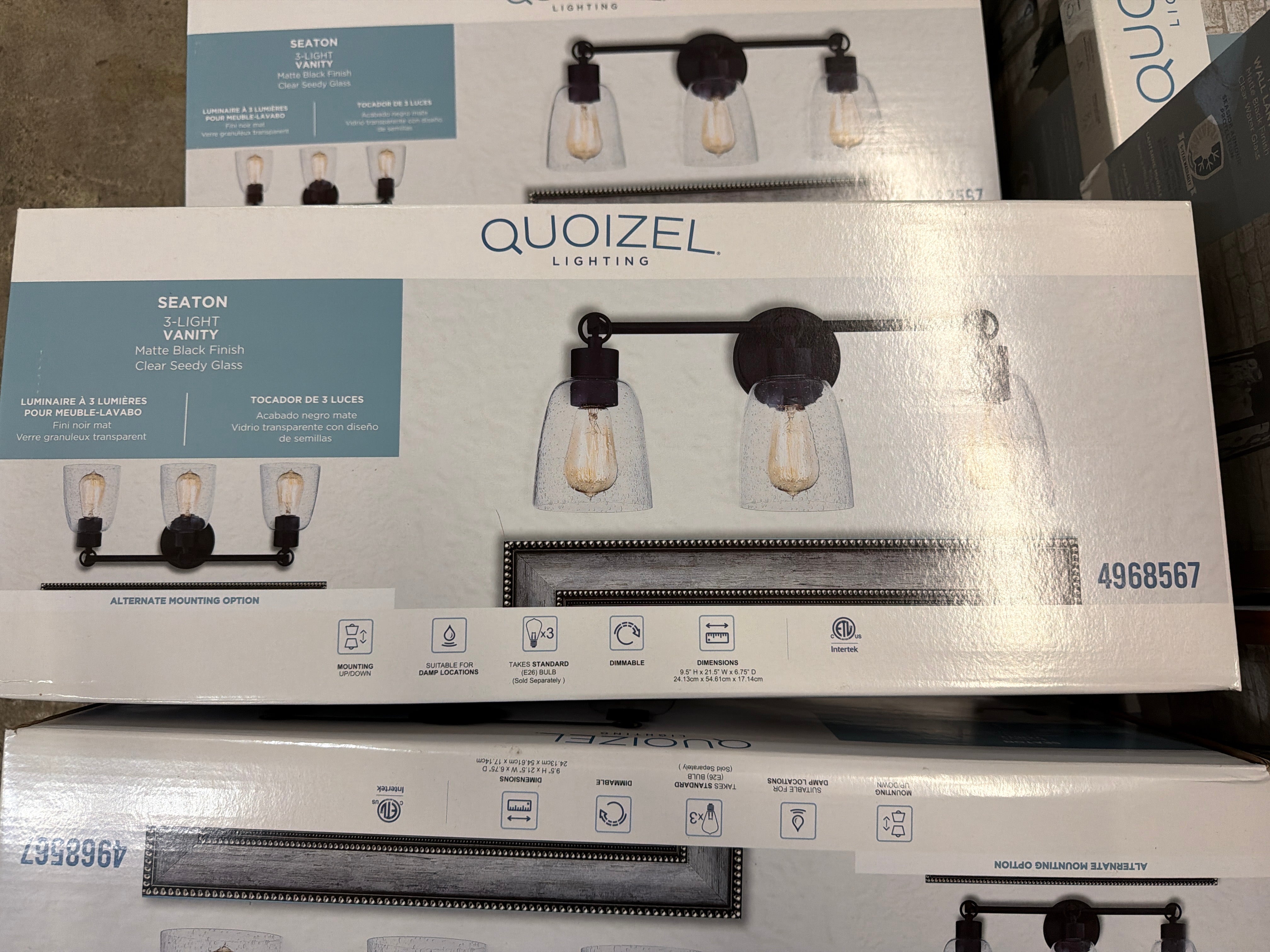 Quoizel Seaton 3-Light Bathroom Vanity Wall Sconce - Matte Black Finish