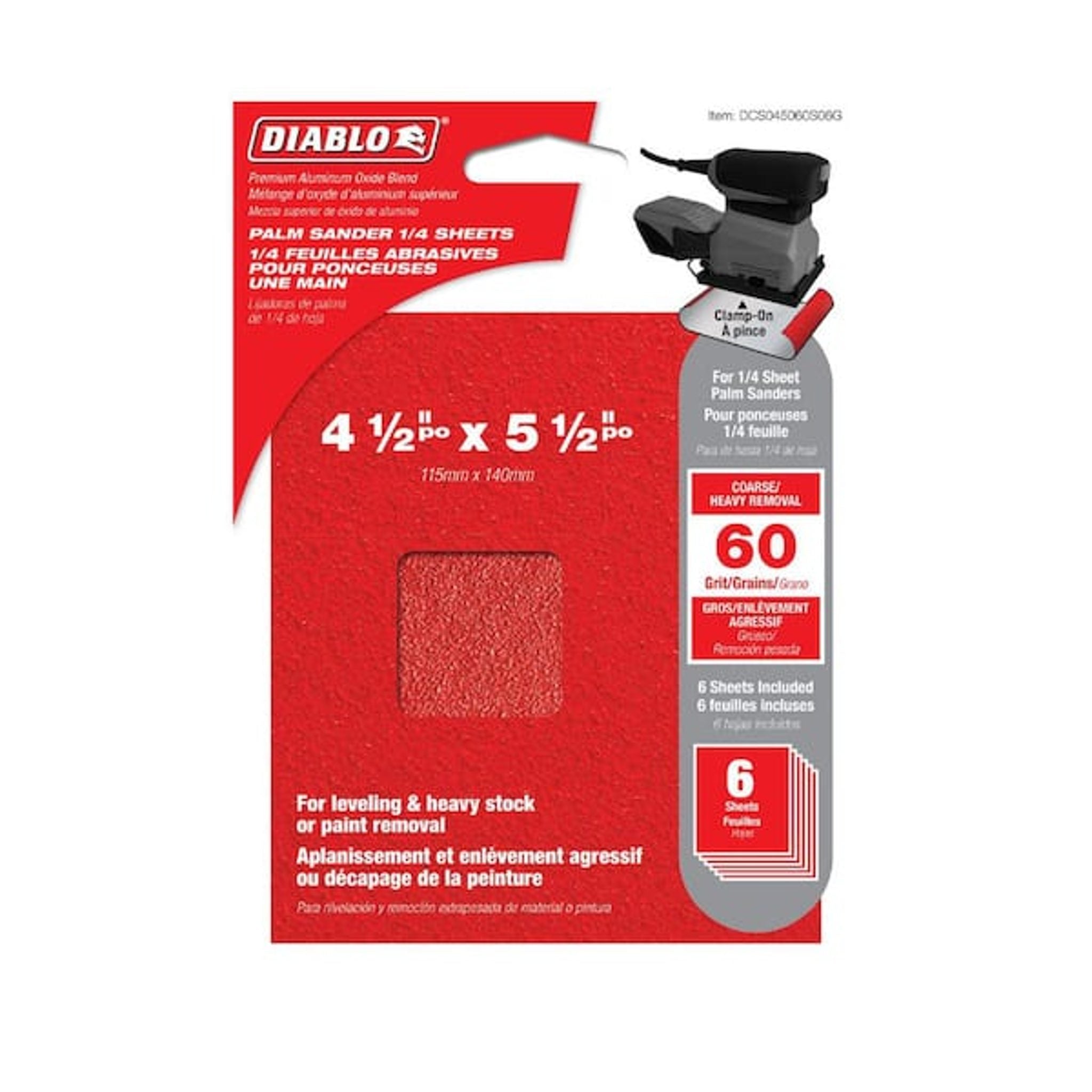 Diablo 60 Grit Sandpaper 4-1/2 x 5-1/2 in, Pack of 6
