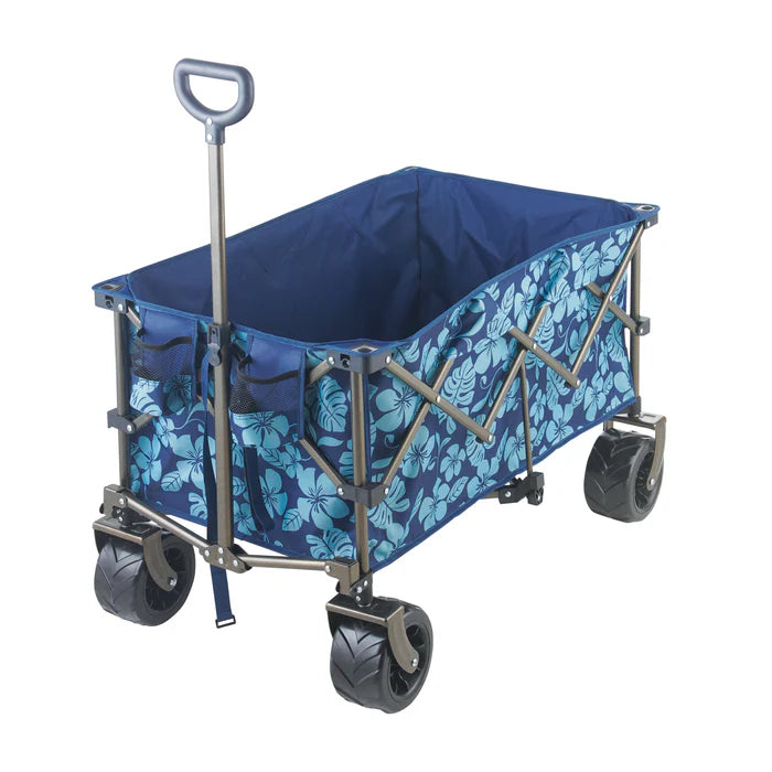 Bliss Collapsible Garden Cart/Beach Wagon w/ Storage Bag 36-in. x 22-in. Tool/Beverage Holders & Wheels | Waterproof | 175 Lb. Capacity BLUE