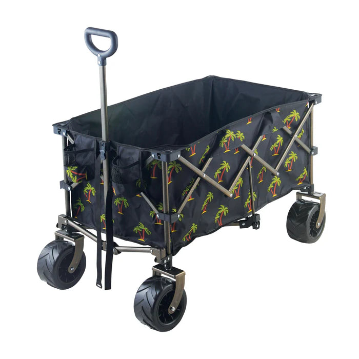 Bliss Collapsible Garden Cart/Beach Wagon w/ Storage Bag 36-in. x 22-in. Tool/Beverage Holders & Wheels | Waterproof | 175 Lb. Capacity BLACK