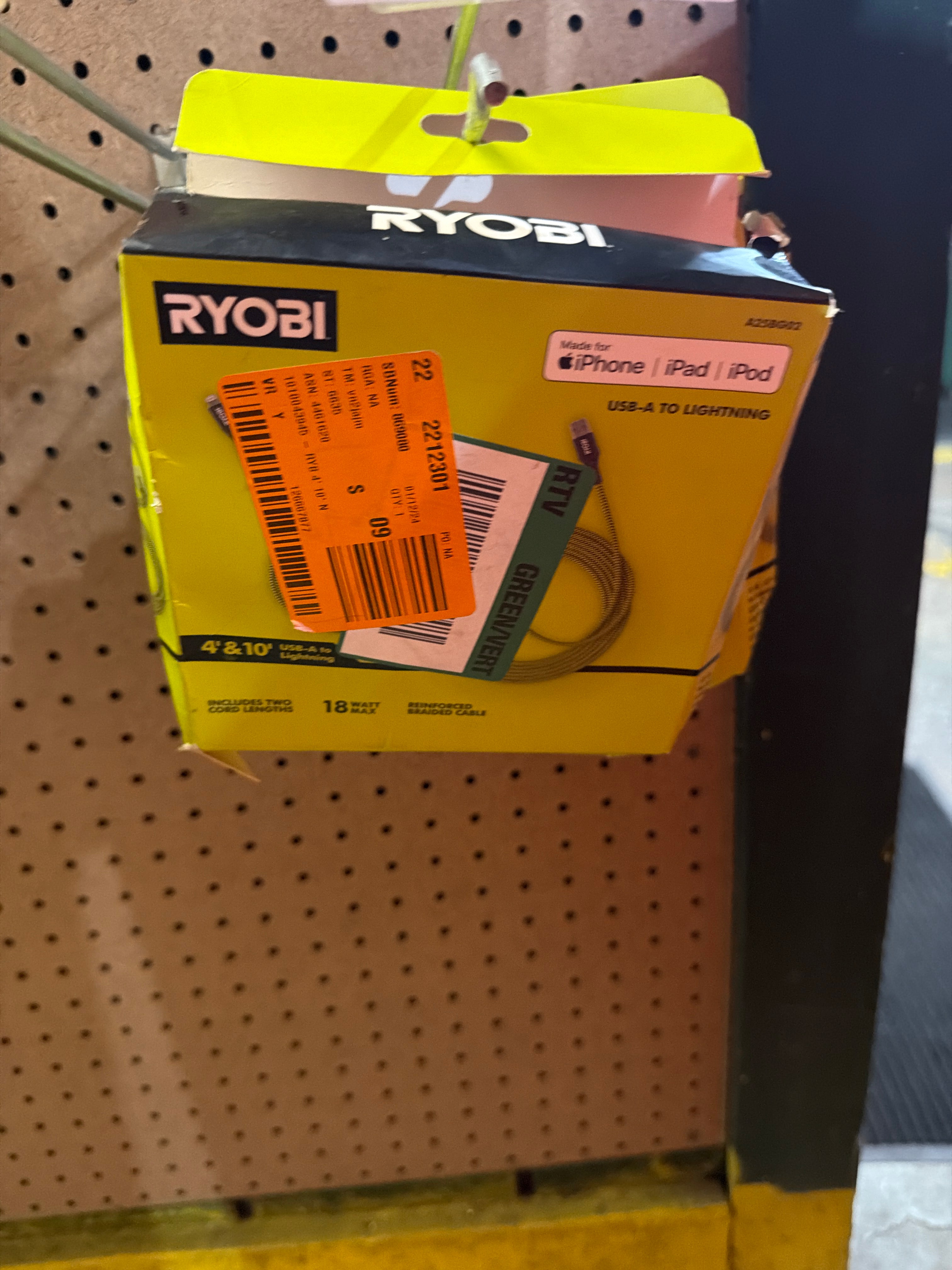 RYOBI USB-A to Lightning Braided Cable 4 ft and 10 ft Two-Pack A25BG02