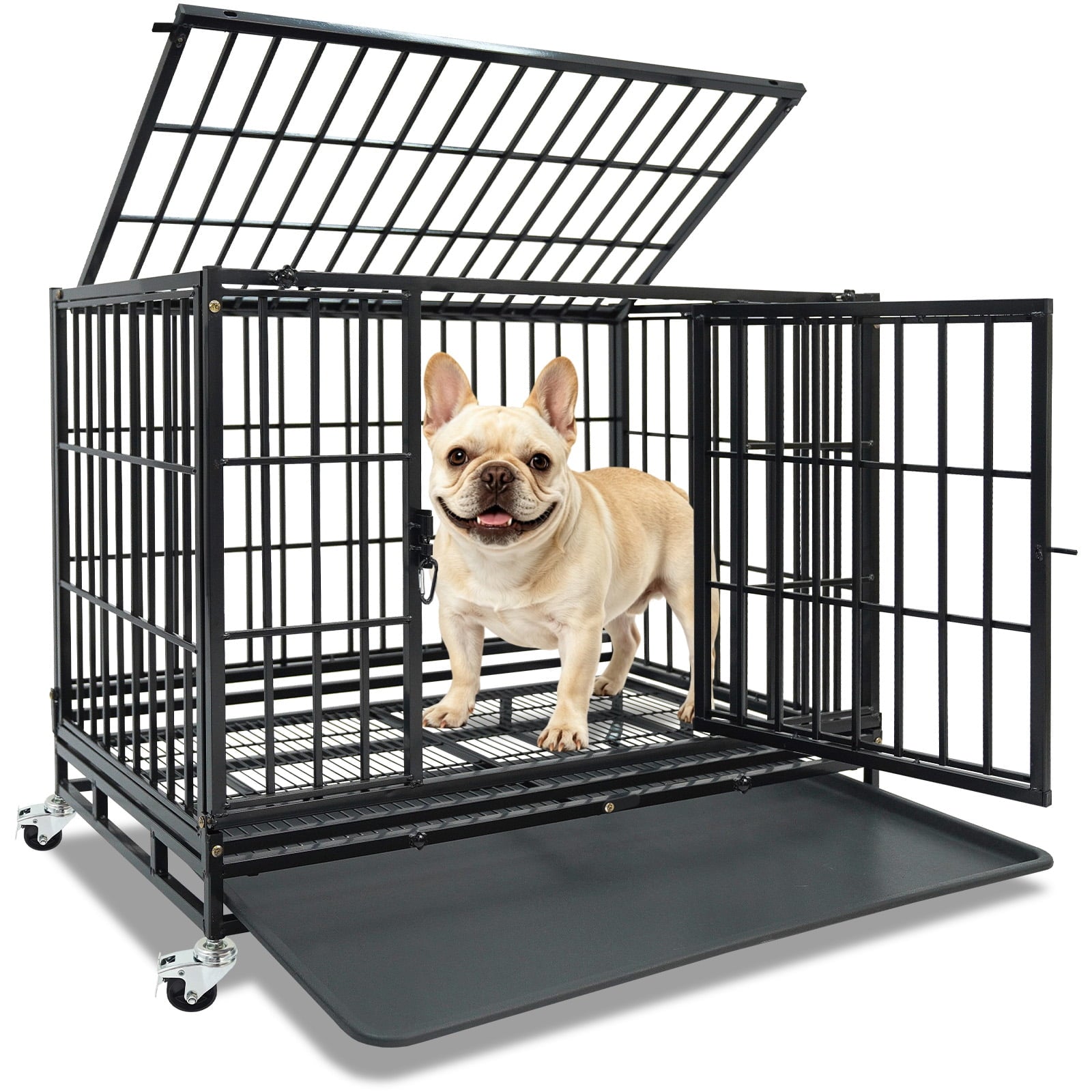 Homey Pet 37" Heavy Duty Stackable Dog Crate with Wheels for Medium Dogs