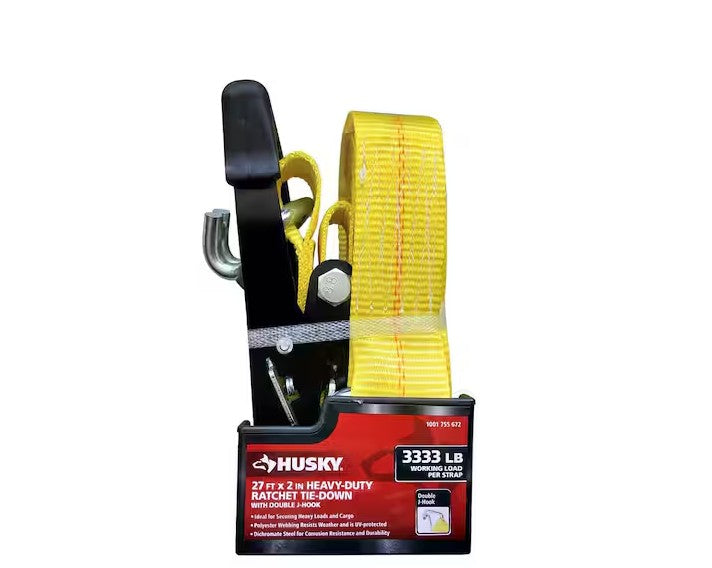 HUSKY | 27 ft. x 2 in. Heavy-Duty Ratchet Tie-Down Strap with J Hook