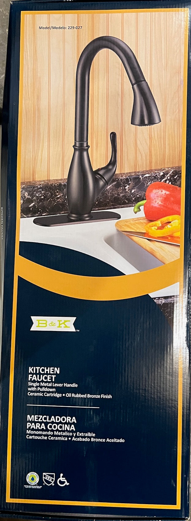 B&K Kitchen Faucet Single Metal Lever Handle with Pulldown