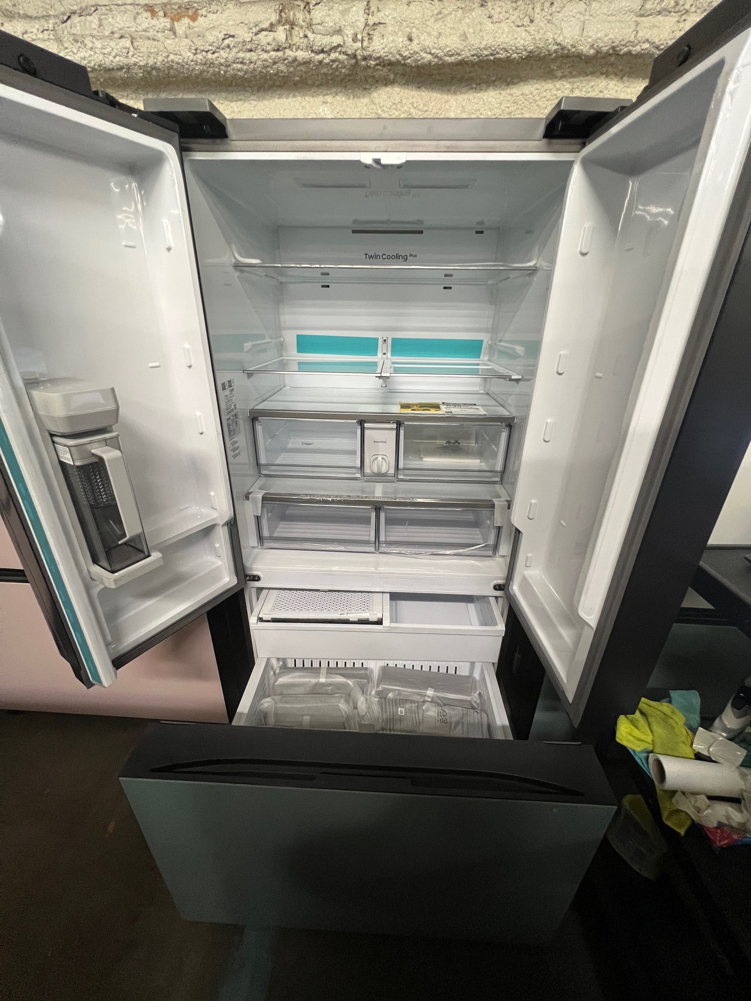 Samsung BESPOKE 30 cu. ft. 3-Door French Door Smart Refrigerator with AutoFill Water Pitcher White & Blue