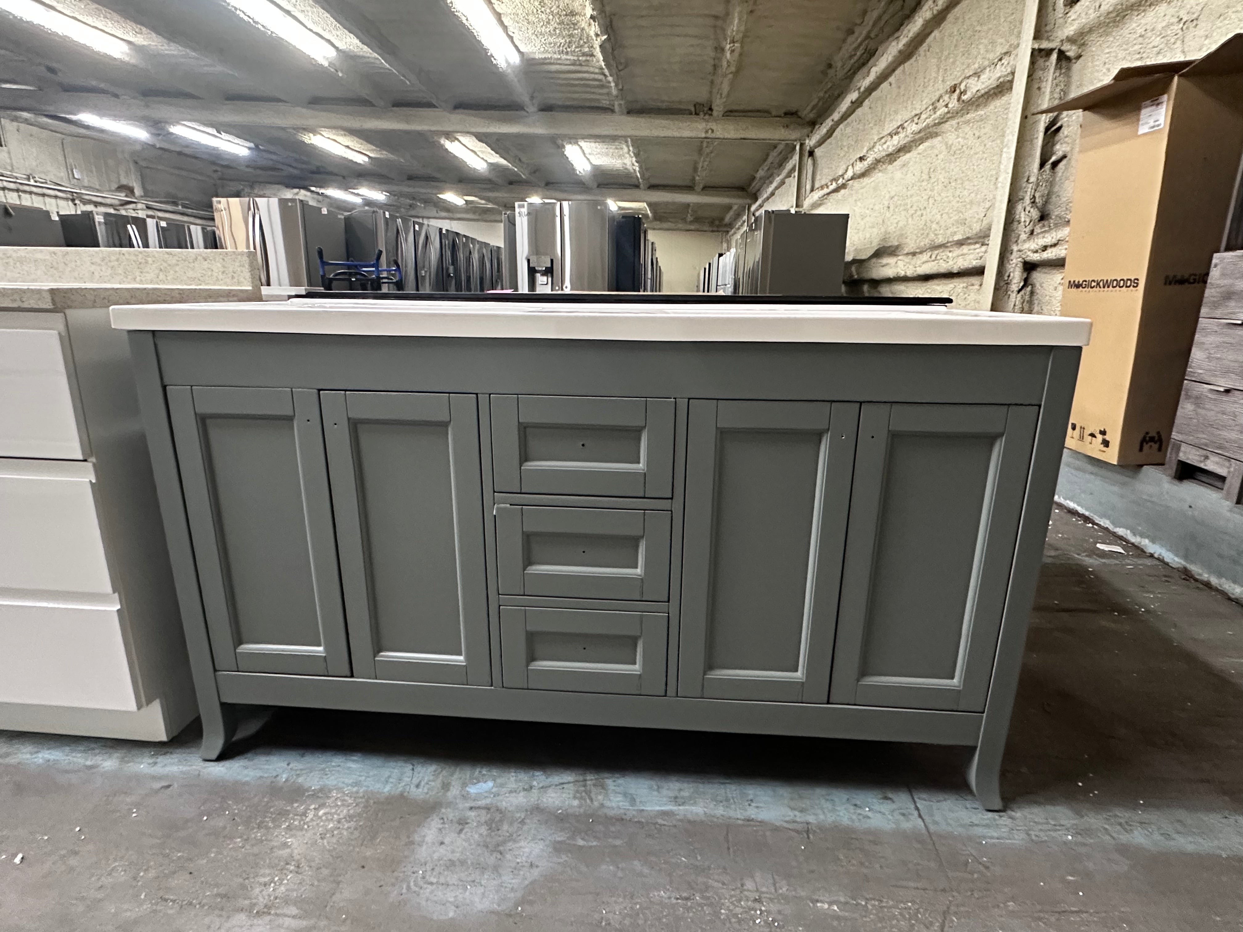 Magick Woods Ashwell 60" Vanity Base in Grey – 4 Door / 3 Drawer