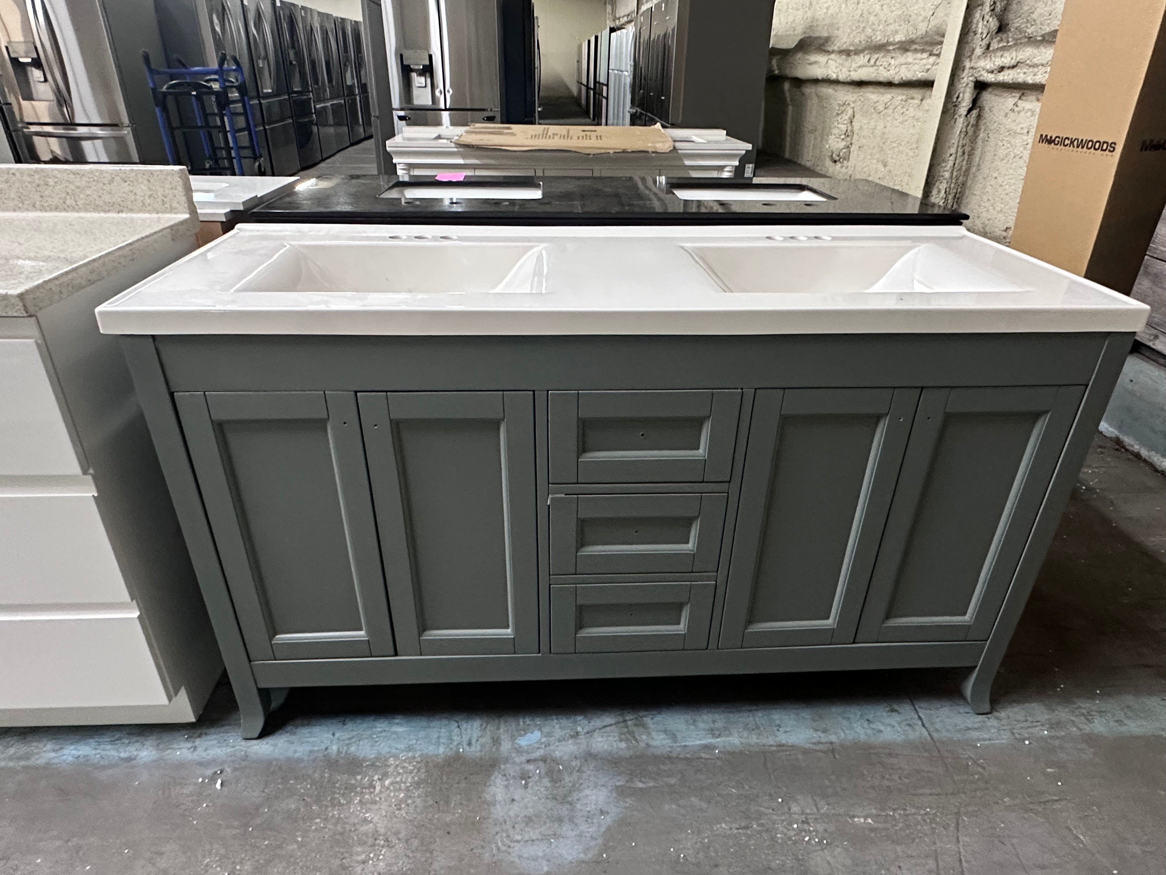 Magick Woods Ashwell 60" Vanity Base in Grey – 4 Door / 3 Drawer