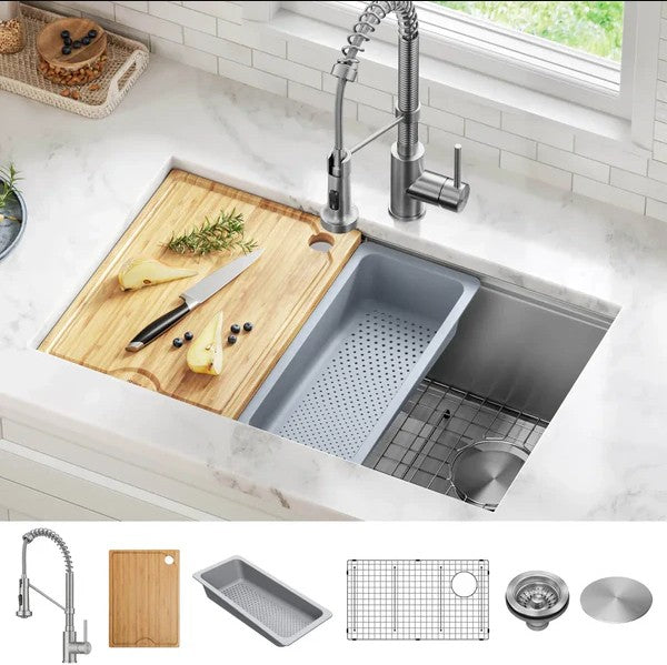 KRAUS 30" Undermount Workstation Kitchen Sink with Pull Down Faucet