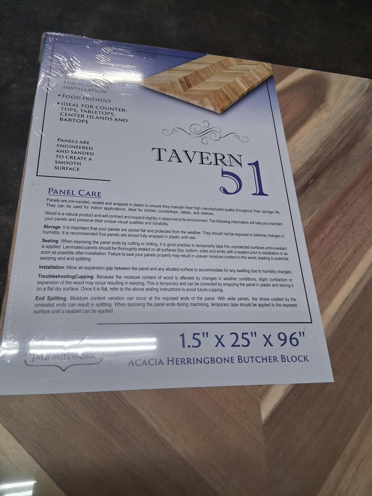 Acacia Herring Bone | 96"L x 25" W | Butcher Block