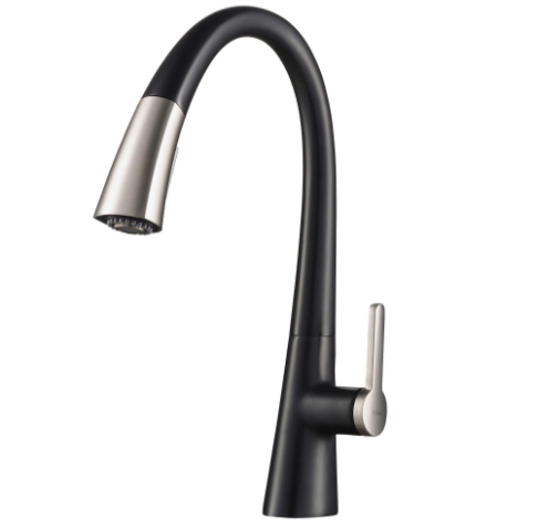 Kraus Nolen Single Handle Pull Down Kitchen Faucet Stainless Steel and Matte Black