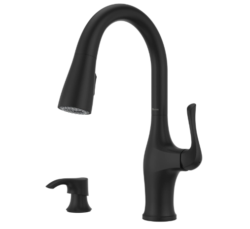 Pfister Wray Kitchen Faucet with Pull Down Sprayer and Soap Dispenser Single Handle High Arc Matte Black Finish
