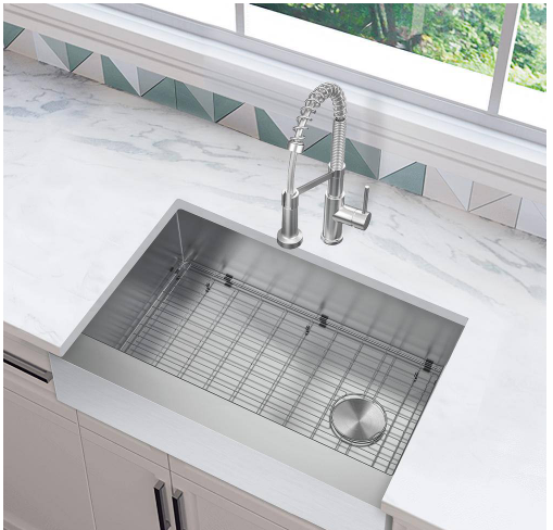 Glacier Bay All-In-One Apron Mount 16G Stainless Steel 30" Single Bowl Kitchen Sink with Faucet in Brushed Finish