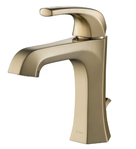 KRAUS Esta Single Handle Basin Bathroom Faucet with Lift Rod Drain in Brushed Gold
