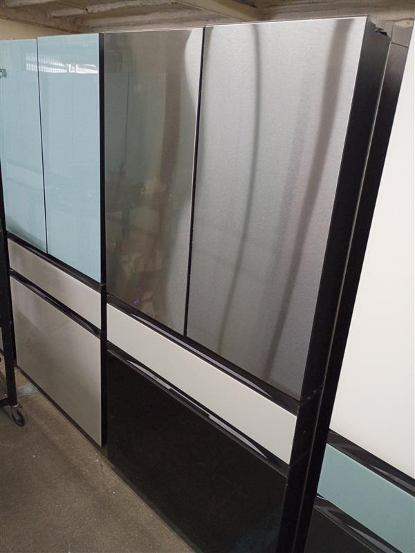 Bespoke 36 in. 29 cu. ft. Standard Depth 4-Door French Door Smart Refrigerator in White Glass with Beverage Center