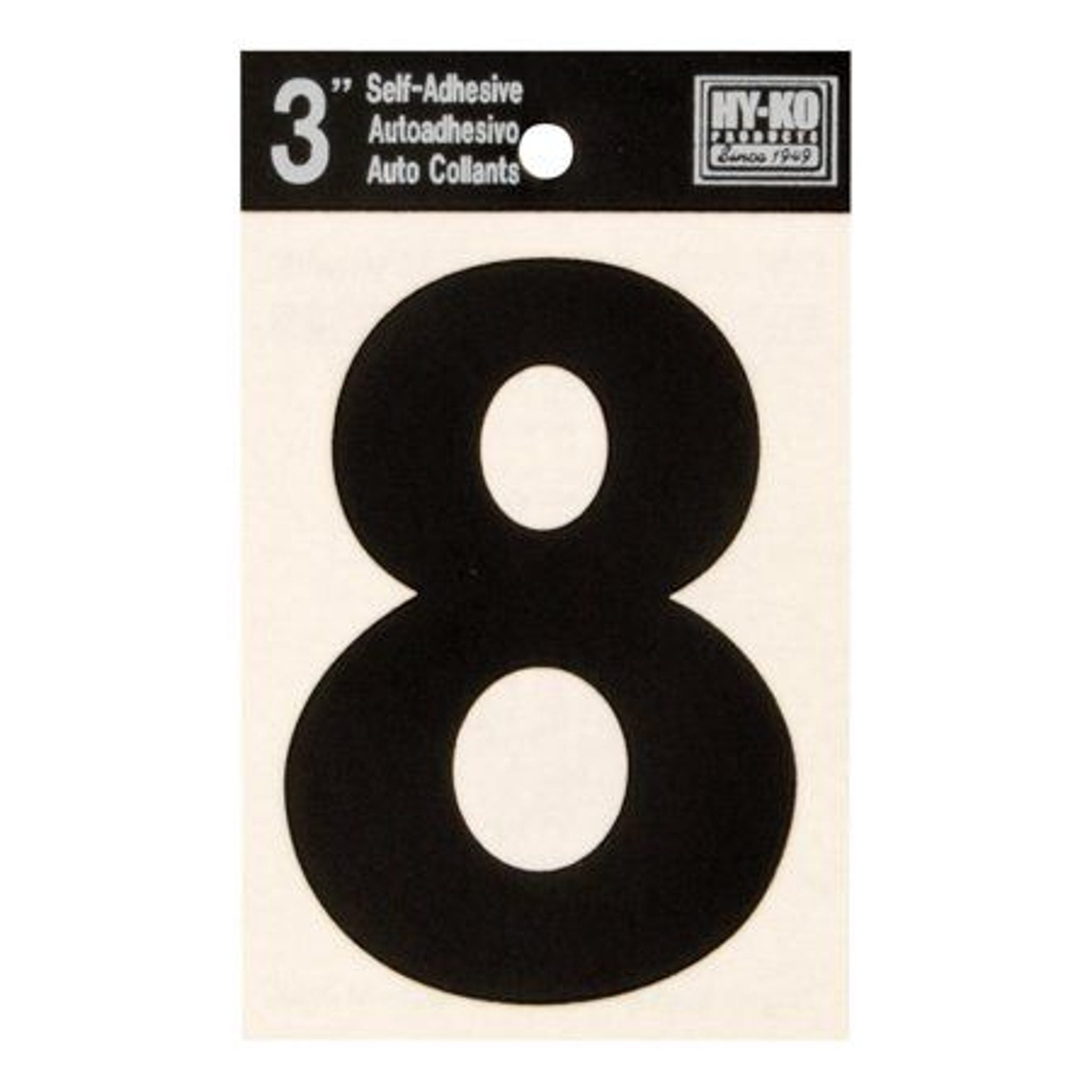 Hy-Ko Reflective Black Vinyl House Address Number 8, 3-in