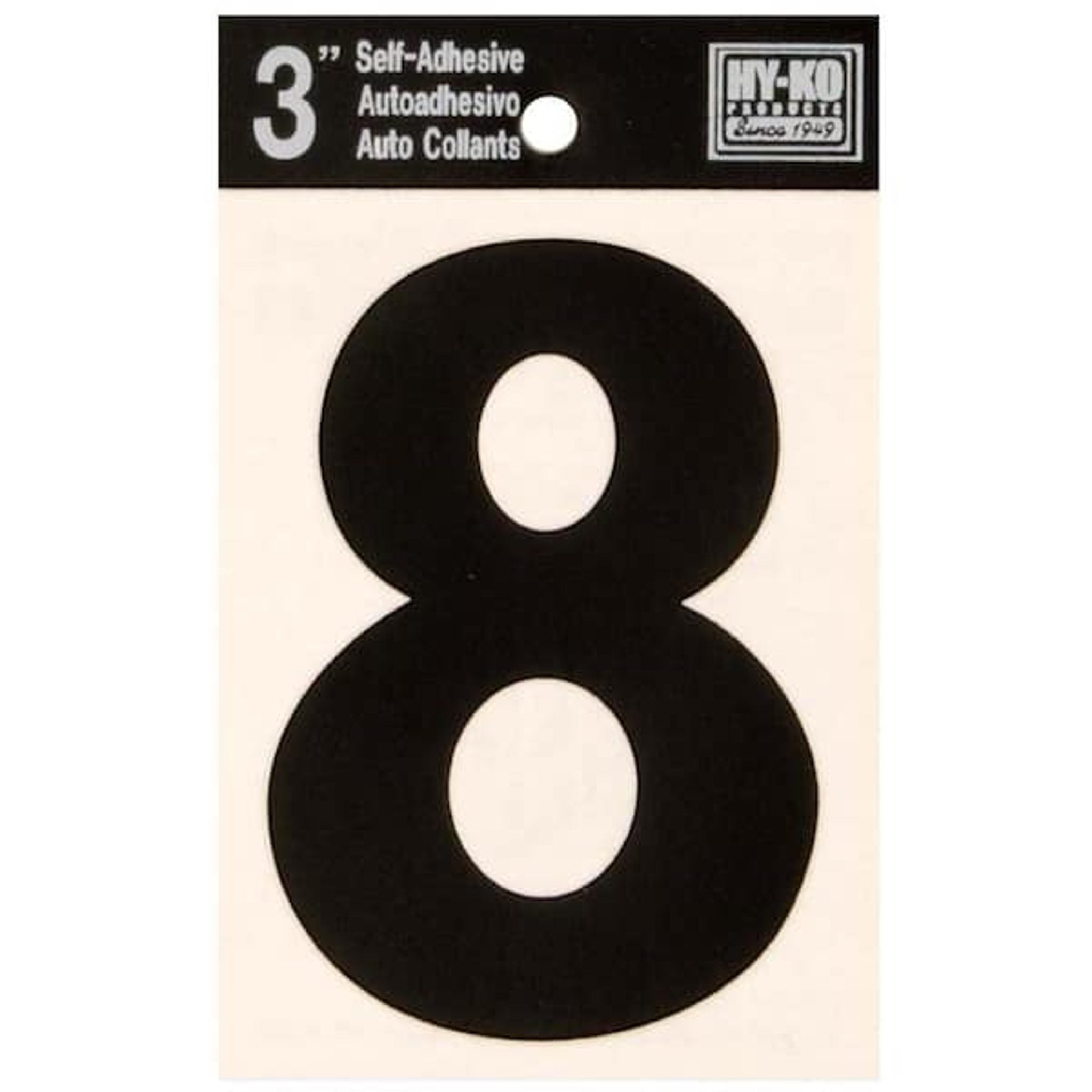 Hy-Ko Reflective Black Vinyl House Address Number 8, 3-in