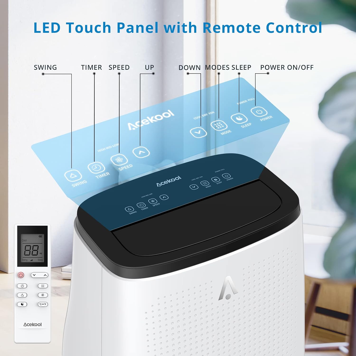 Acekool Portable Air Conditioner 14,000 BTU Indoor 3 in 1 with Remote Control Quiet AC Unit, Dehumidifier & Fan Modes, Cooling Rooms up to 750 sq. ft, LED Display, Complete Window Mount Exhaust Kit