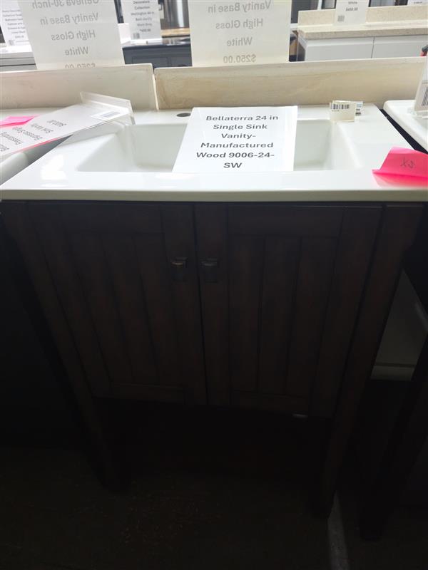 Bellaterra Home Redondo 24 in. Single Sink Vanity in Sable Walnut with White Ceramic Top