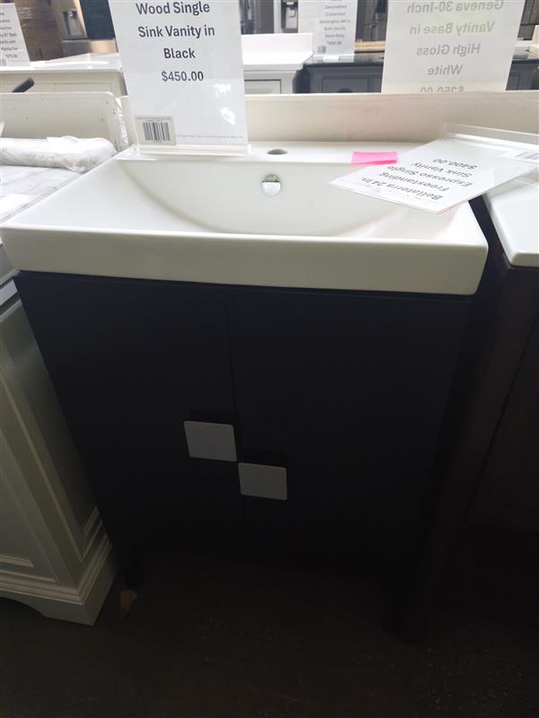 Bellaterra Home 25 in. Wood Single Sink Vanity in Black with White Ceramic Top
