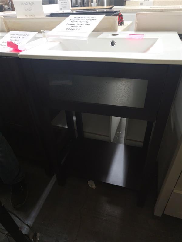 Bellaterra Home 24 in. Single Sink Vanity in Espresso with White Ceramic Top