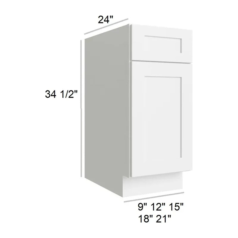 White Shaker 15" Single Door Base Cabinet