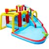 7 in. 1 Outdoor Rectangle Inflatable Slide Water Park Bouncing Soccer Garden Bouncer with Splash Pool Climbing Wall