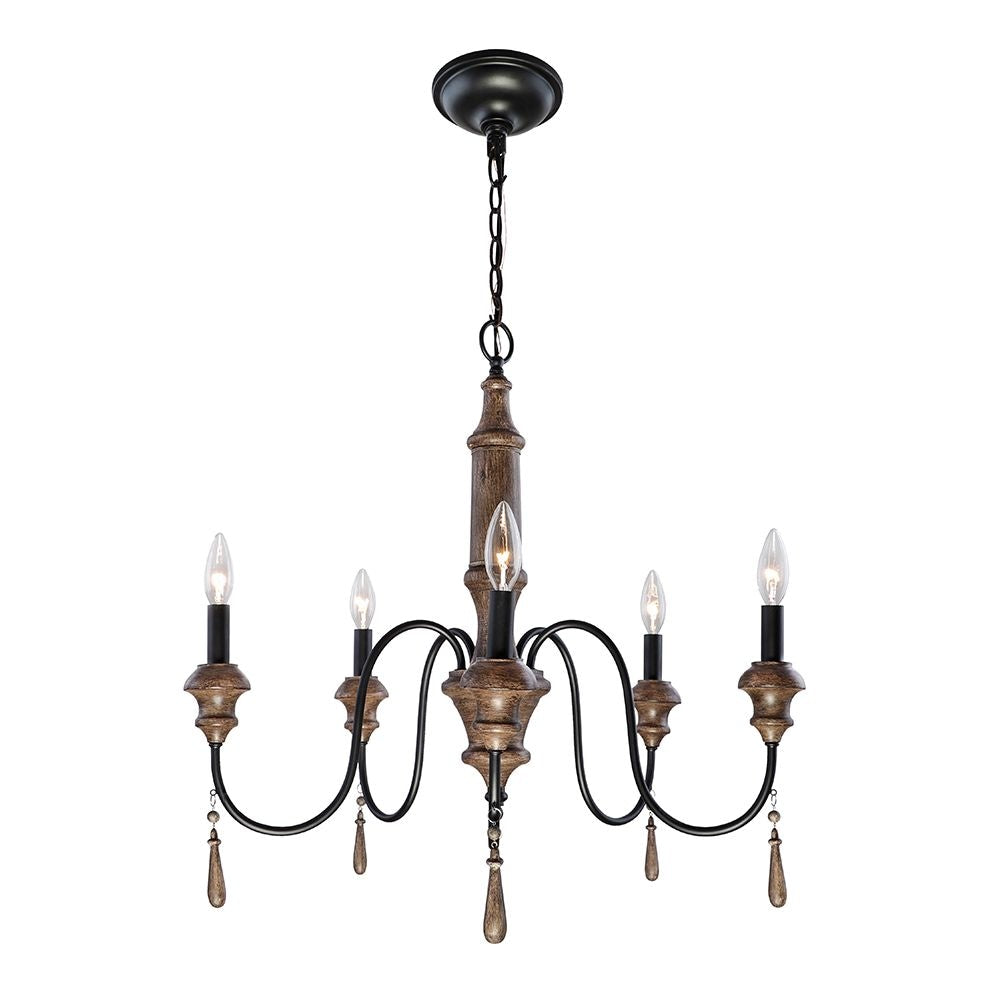 DSI Lighting 5-Light Black and Faux Wood Chandelier
