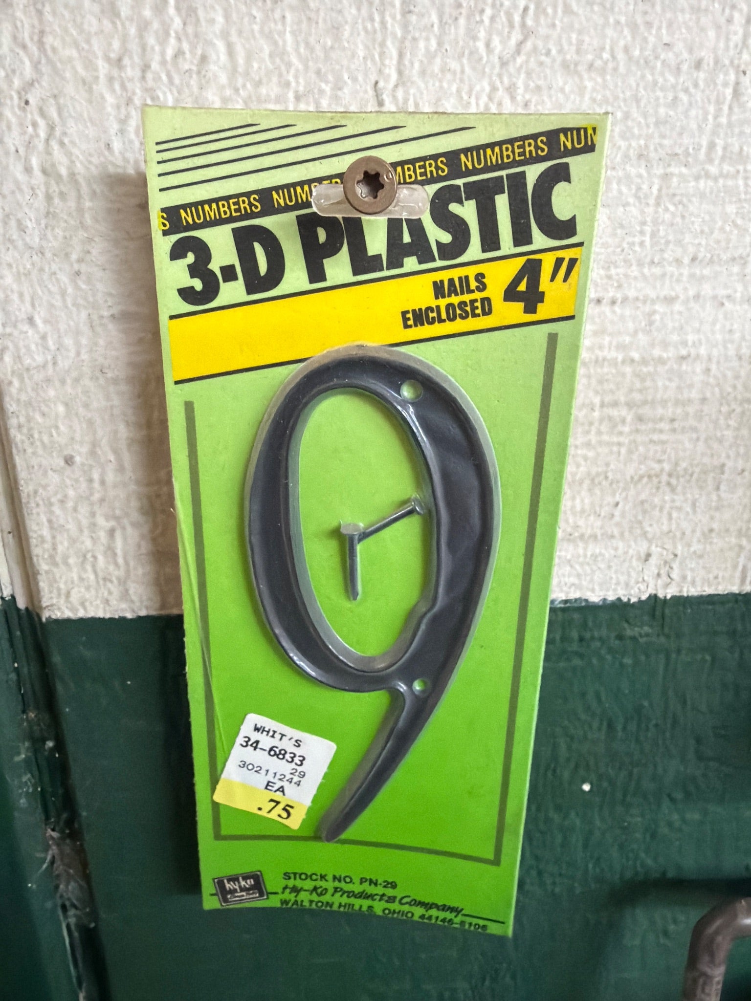 Hy-Ko 4  House Address Number 9  Black Textured Plastic  Includes Nails