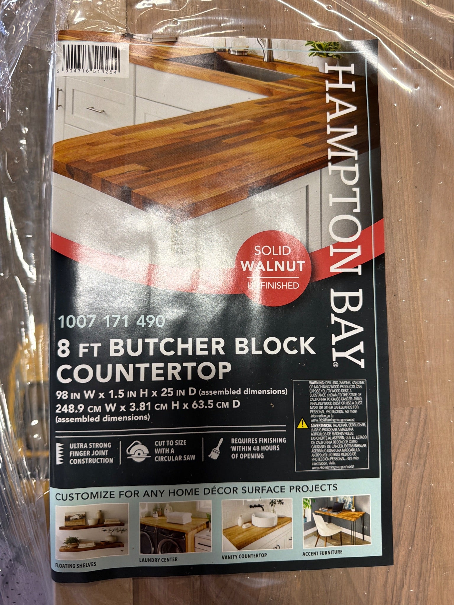 8 ft. L x 25 in. D Unfinished Walnut Butcher Block Countertop with Standard Edge