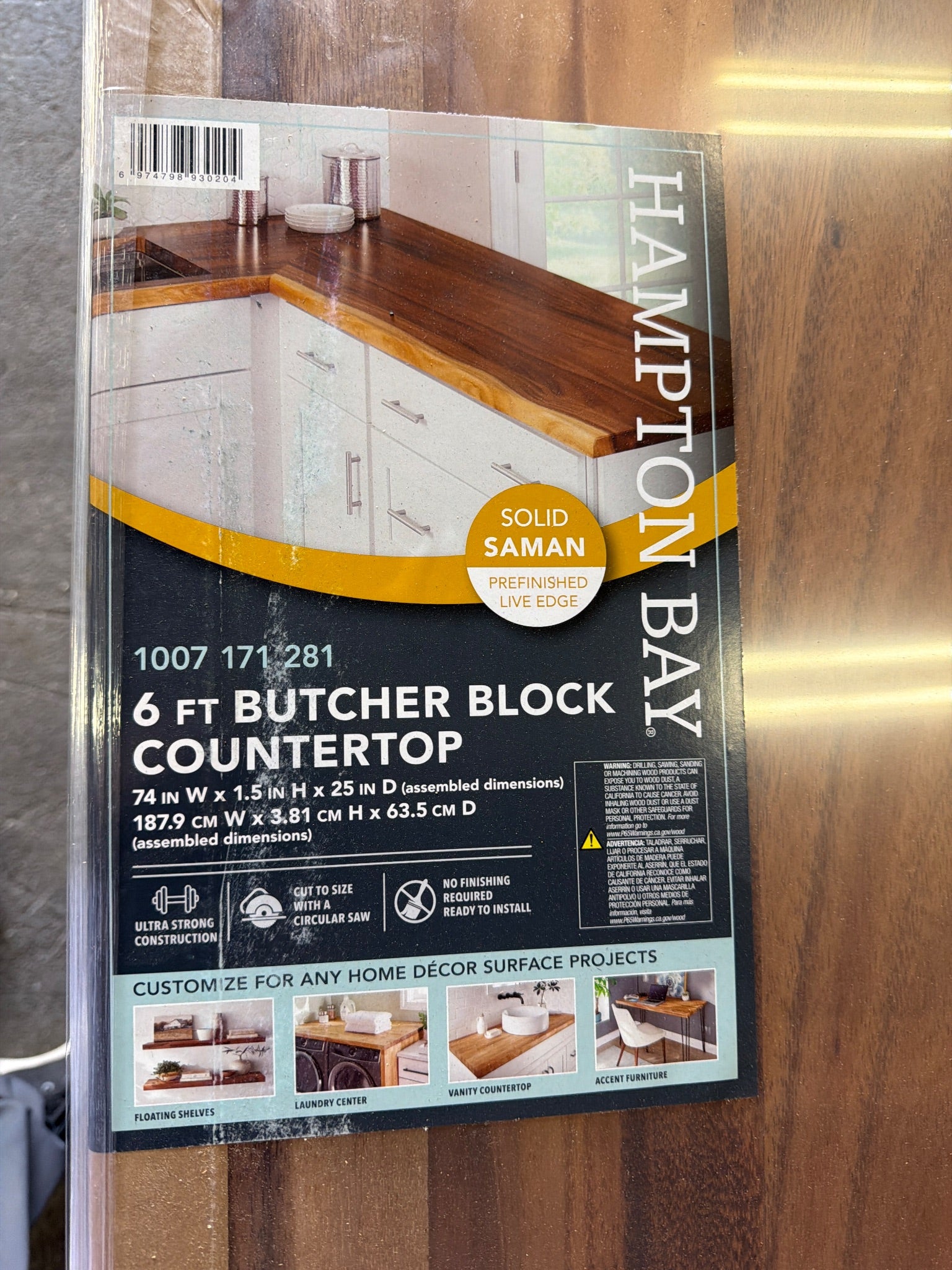 6 ft. L x 25 in. D Finished Saman Solid Butcher Block Countertop in with Live Edge