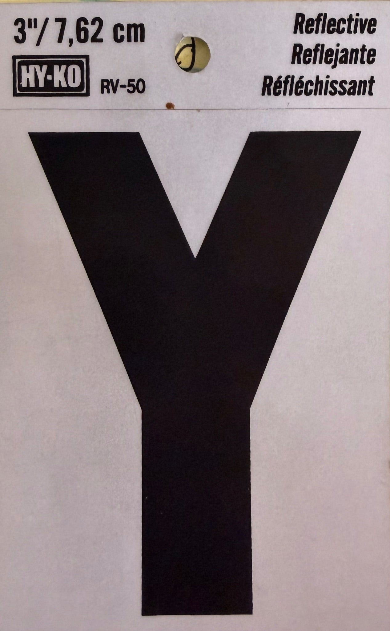 Hy-Ko Reflective Black/Silver Adhesive House Address Letter Y, 3-In