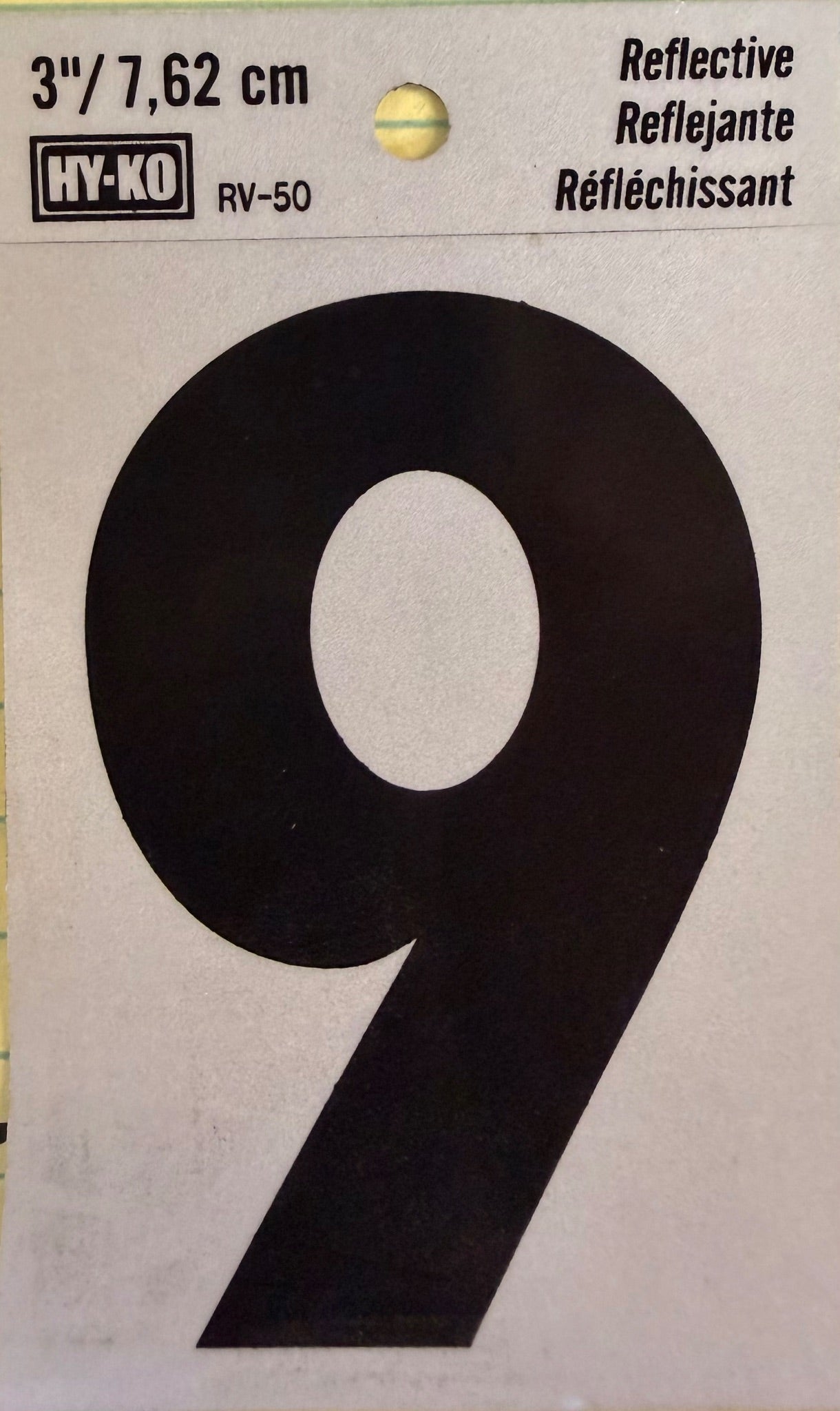 Hy-Ko Reflective Black Vinyl House Address Number 9, 3-In