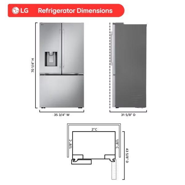 26 cu. ft. Counter-Depth MAX 3-Door French Door Refrigerator with Ice and Water Dispenser, Craft Ice, Stainless Steel