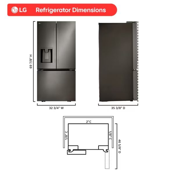 33 in. W. 25 cu.ft. Smart 3-Door French Door Refrigerator Standard Depth MAX in Black Stainless Steel w/Dual Ice Makers