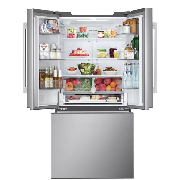 33 in. W. 25 cu. ft. Smart 3-Door French Door Refrigerator Standard Depth MAX in PrintProof Stainless Steel