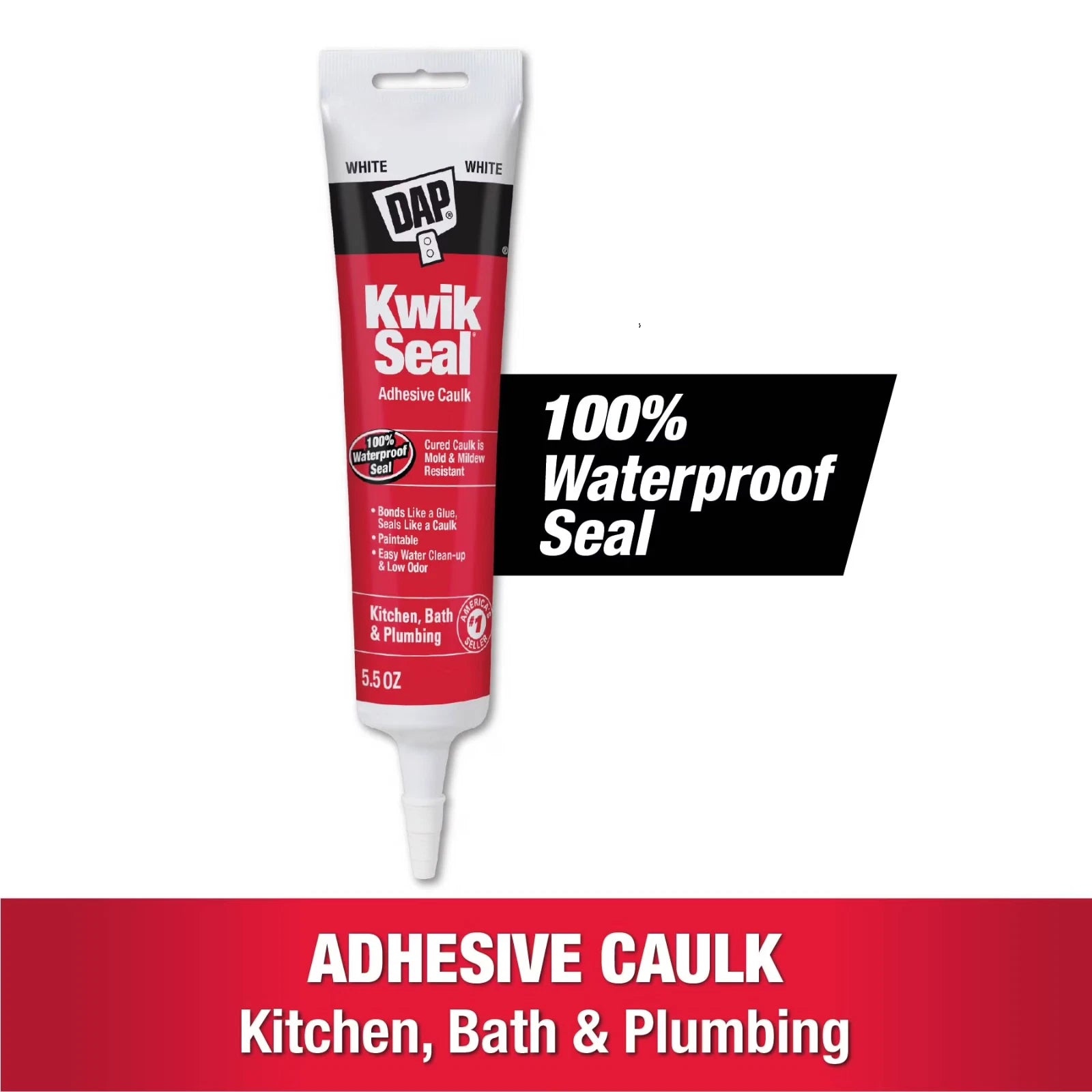 DAP Kwik Seal Kitchen & Bath Adhesive Caulk (White, 5.5 fl oz Squeeze Tube)